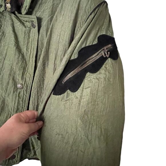 Winlit Vintage Statement Green Embroidered Puffer Jacket Duck Down Women's Large - Picture 3 of 16
